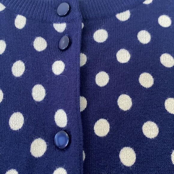SPENSE SWEATER Navy and tan polka dot cardigan Size M NWT - Picture 7 of 8